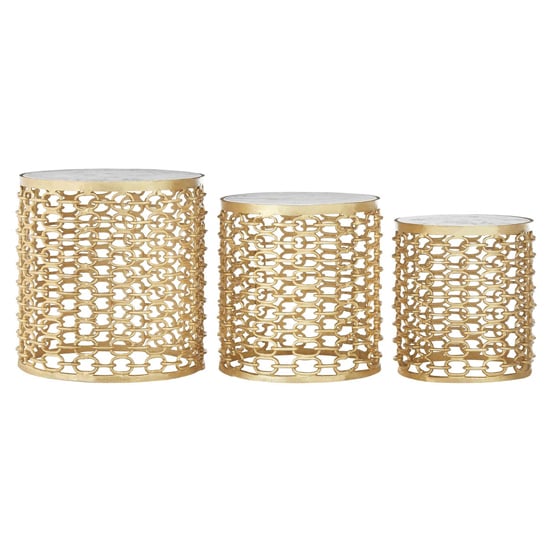 Casa Marble Set Of 3 Side Tables With Gold Aluminum Frame | Bed Sava