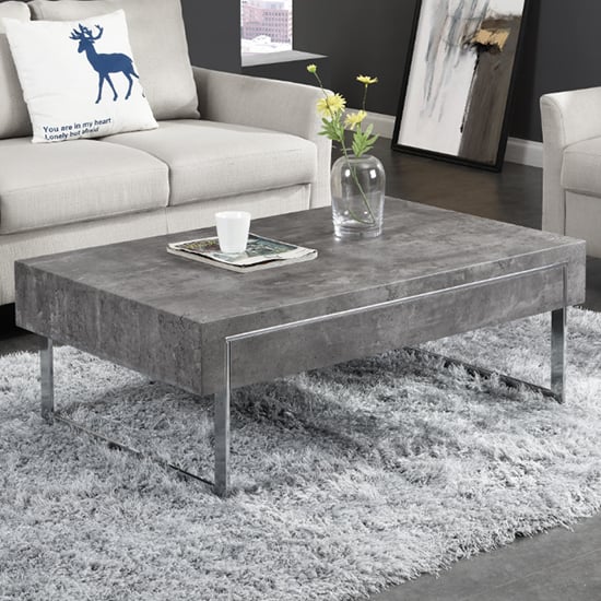 Casa Wooden Coffee Table With 1 Drawer In Concrete Effect | Bed Sava