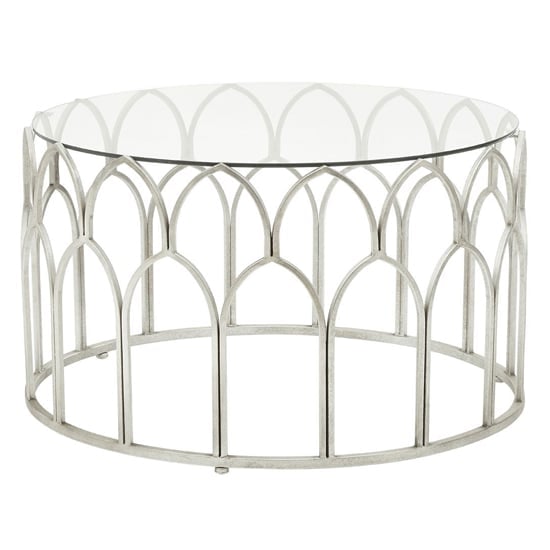 Cascade Clear Glass Top Coffee Table With Silver Leaf Frame