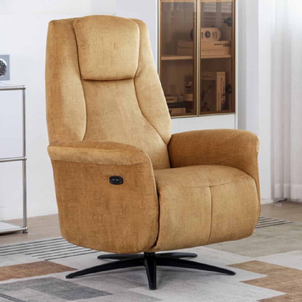 Casey Fabric Electric Recliner Chair In Amber | Bed Sava