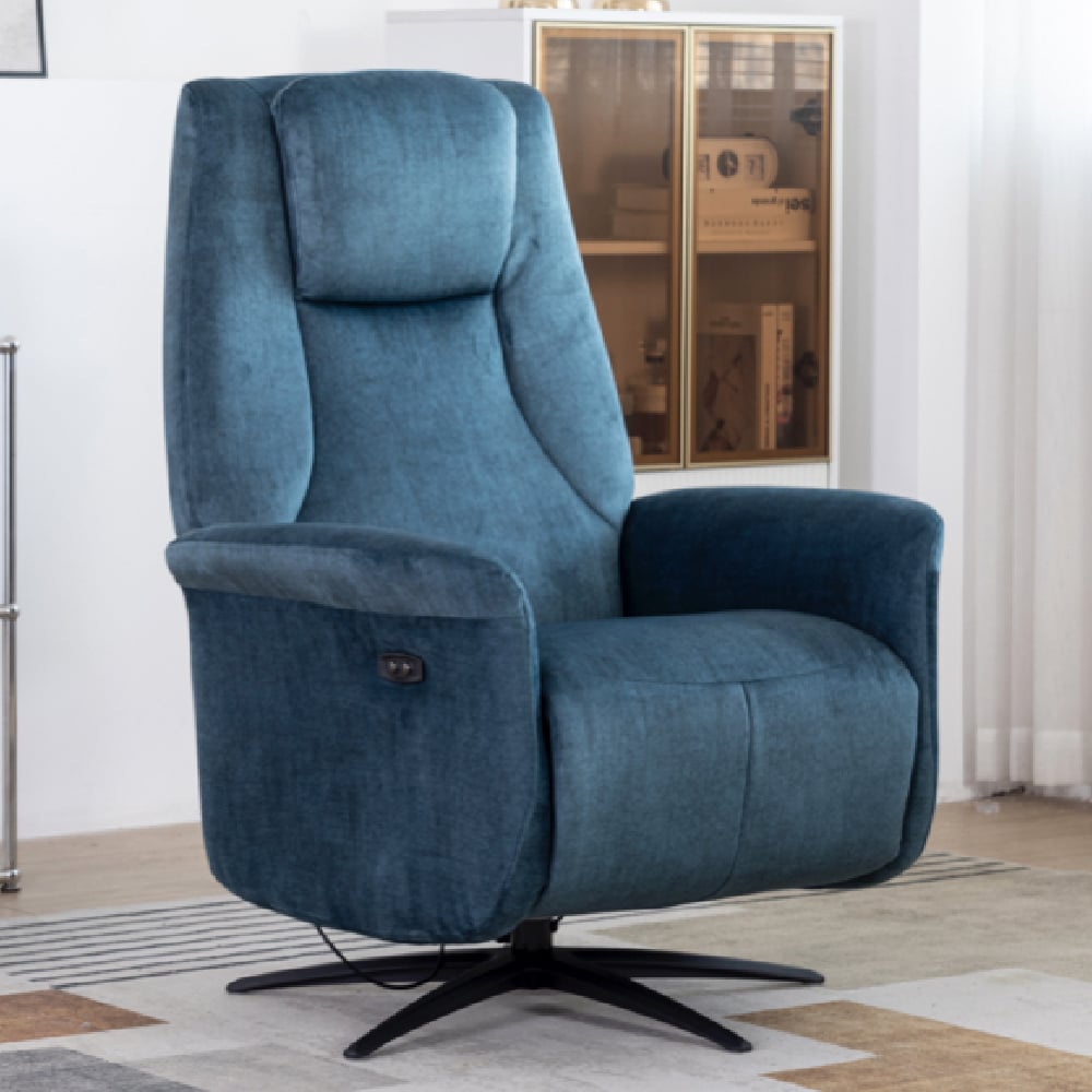 Casey Fabric Electric Recliner Chair In Ocean Blue | Bed Sava