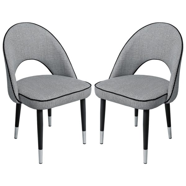 Casey Hounds Tooth Fabric Dining Chairs In Pair | Bed Sava