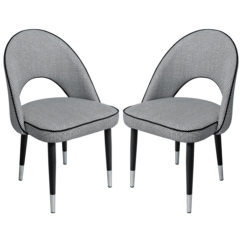 Casey Hounds Tooth Fabric Dining Chairs In Pair | Bed Sava