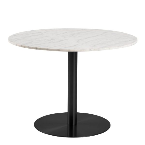 Casey White Marble Dining Table Round With Black Metal Base | Bed Sava