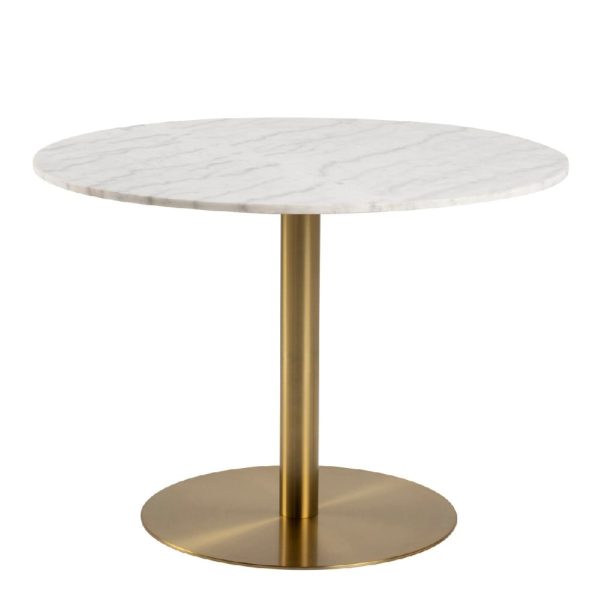 Casey White Marble Dining Table Round With Gold Metal Base | Bed Sava