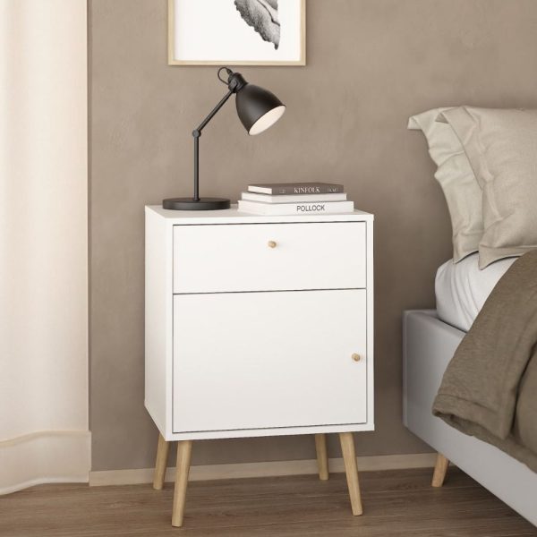 Casey Wooden Bedside Cabinet With 1 Door 1 Drawer In White | Bed Sava