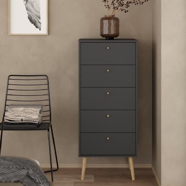 Casey Wooden Chest Of 5 Drawers In Dark Grey | Bed Sava