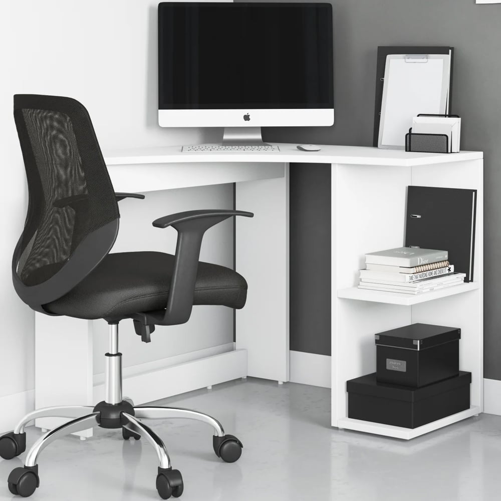 Cashel Wooden Corner laptop Desk In White | Bed Sava