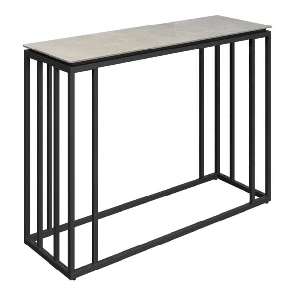 Casper Ceramic Console Table With Gunmetal Grey Frame In Grey | Bed Sava