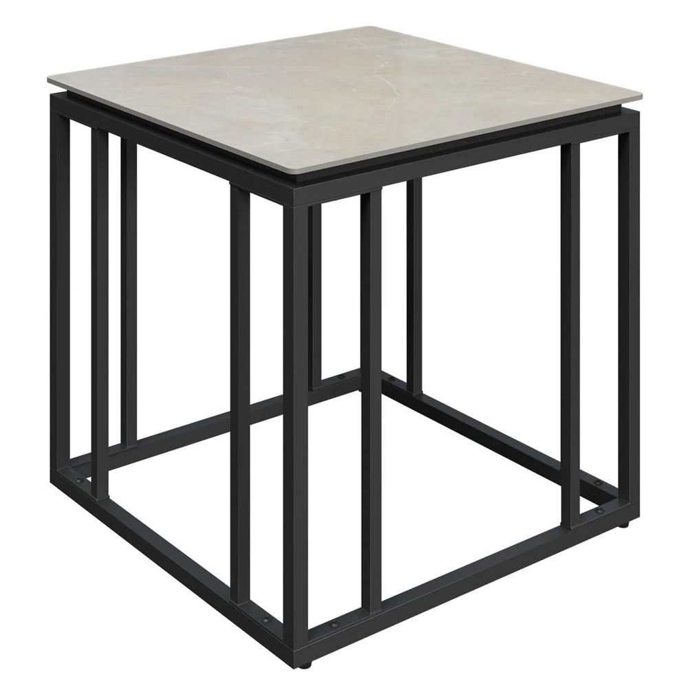 Casper Ceramic Side Table With Gunmetal Grey Frame In Grey