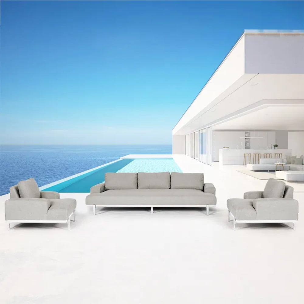 Casper Fabric Garden Lounge Set In White And Stone Natte