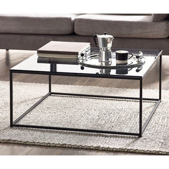 Casper Smoked Glass Coffee Table With Black Metal Frame | Bed Sava