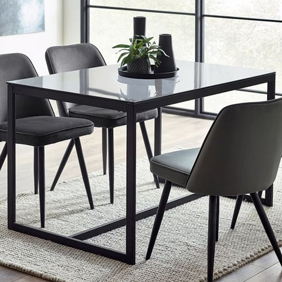 Casper Smoked Glass Dining Table With Black Metal Frame | Bed Sava