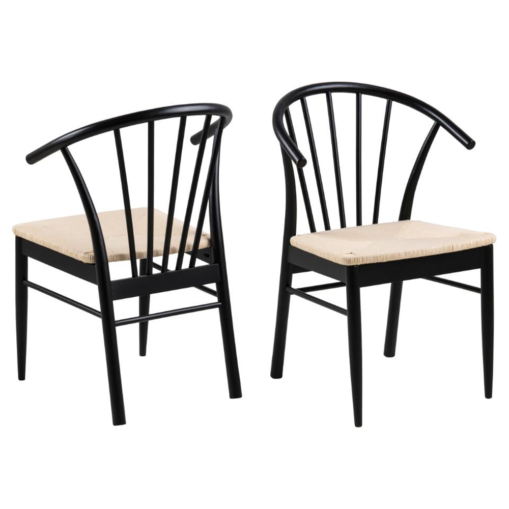 Cassan Off White Black Rattan Dining Chairs In Pair | Bed Sava
