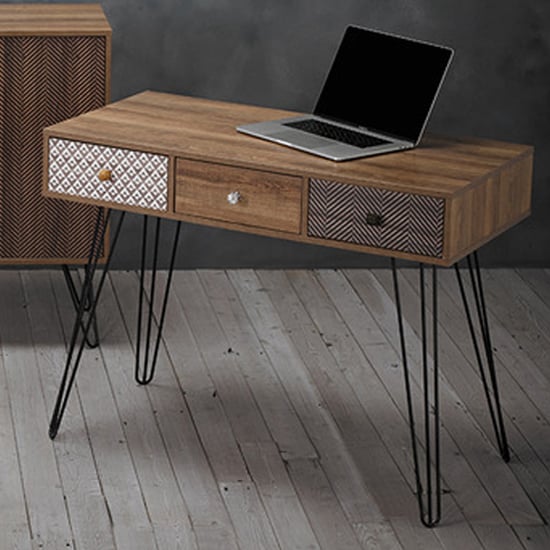 Cassava Wooden Console Table With Black Legs In Brown | Bed Sava