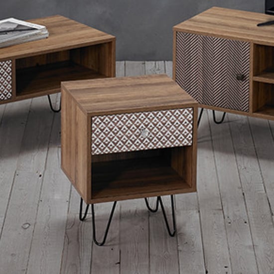 Cassava Wooden Lamp Table With Black Legs In Brown | Bed Sava