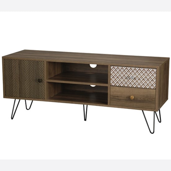 Cassava Wooden TV Stand With Black Legs In Brown | Bed Sava