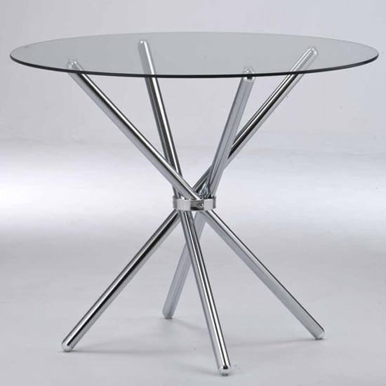 Cassia Round Clear Glass Dining Table With Chrome Legs | Bed Sava