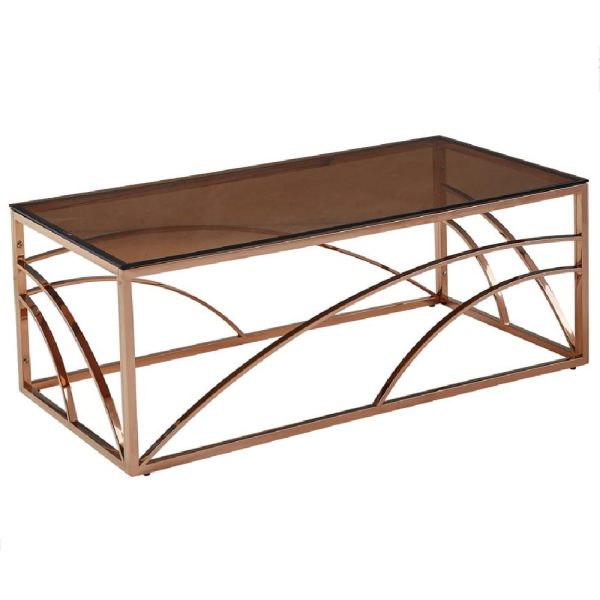 Cassis Glass Rectangular Coffee Table In Rose Gold | Bed Sava