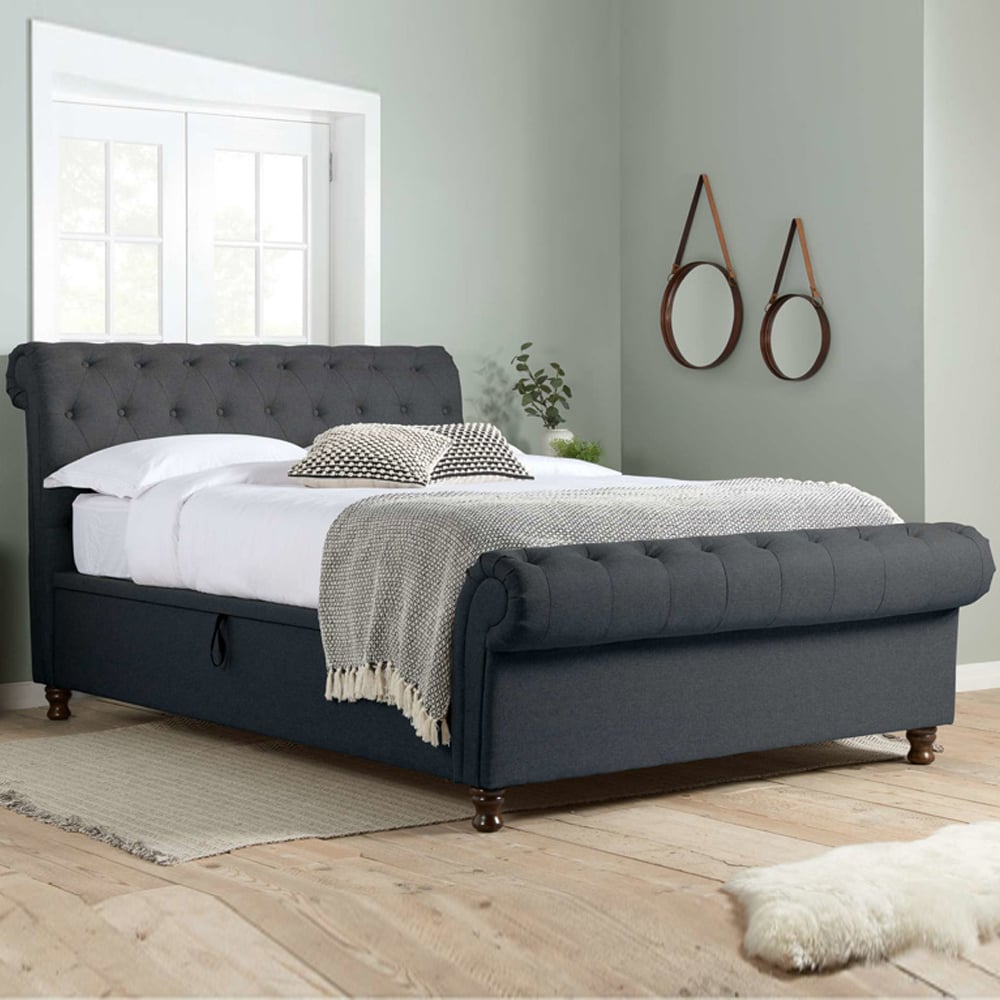 Castella Fabric Ottoman Storage Double Bed In Charcoal | Bed Sava