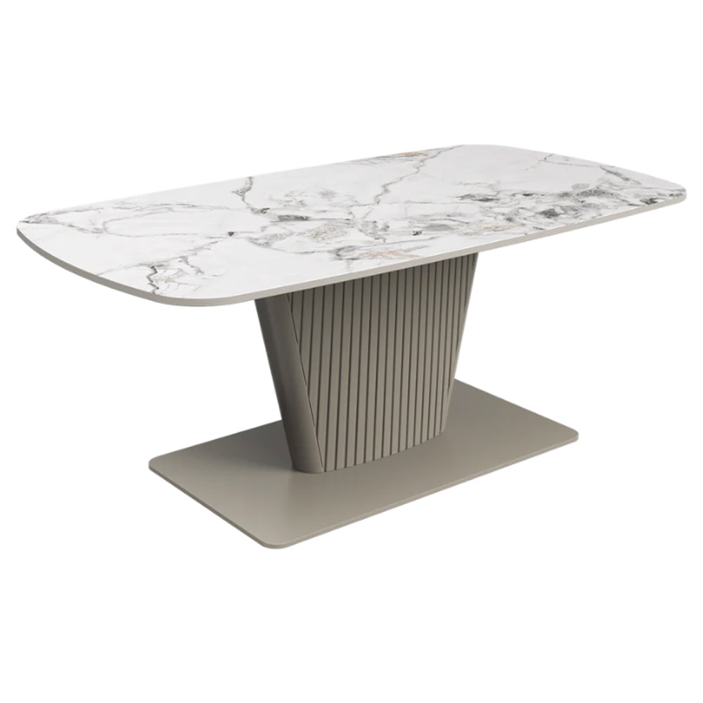 Castle Ceramic Coffee Table With Beige Wooden Base In White | Bed Sava
