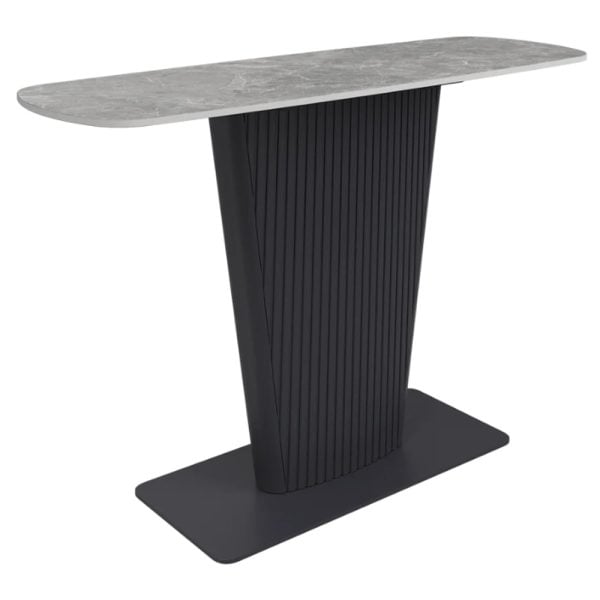 Castle Ceramic Console Table With Grey Wooden Base In Light Grey | Bed Sava