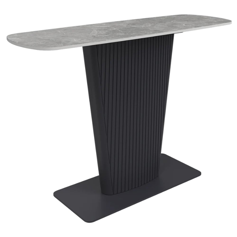 Castle Ceramic Console Table With Grey Wooden Base In Light Grey | Bed Sava