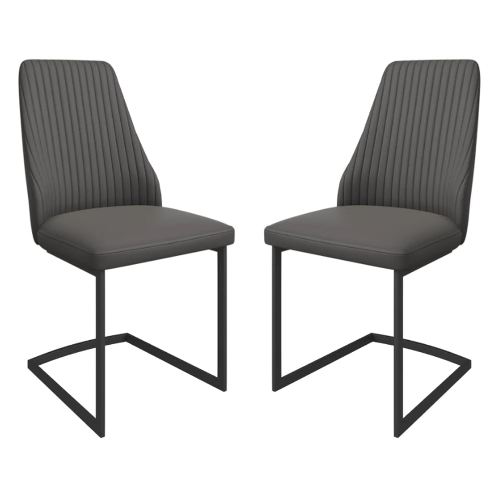 Castle Dark Grey Faux Leather Dining Chairs In Pair | Bed Sava