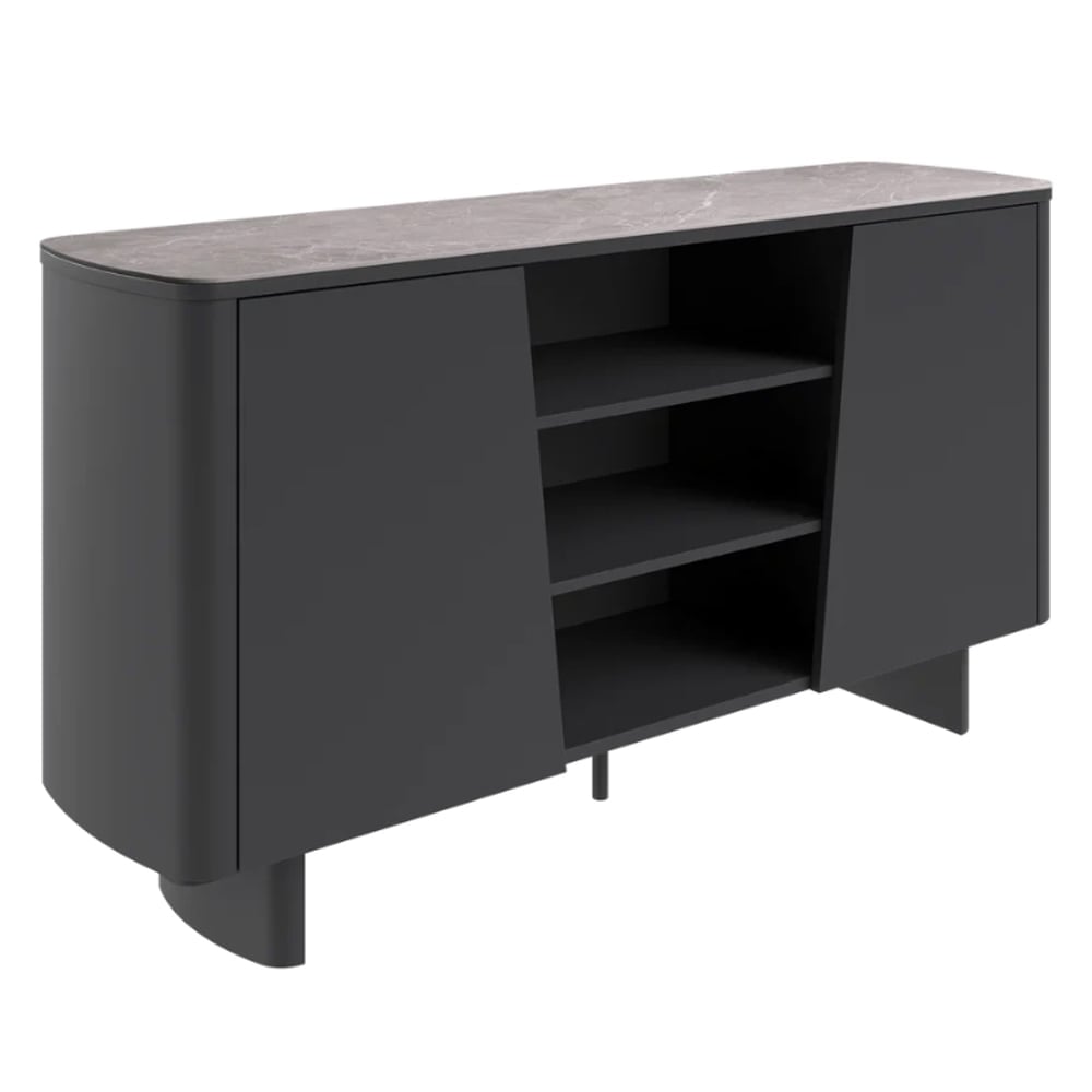 Castle Light Grey Ceramic Top Sideboard With Grey Wooden Base | Bed Sava