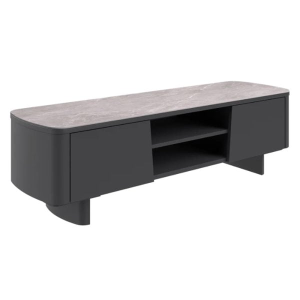 Castle Light Grey Ceramic Top TV Stand With Grey Wooden Base | Bed Sava