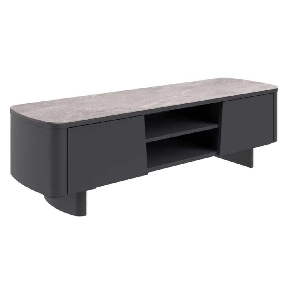 Castle Light Grey Ceramic Top TV Stand With Grey Wooden Base | Bed Sava