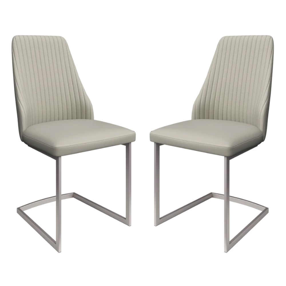 Castle Light Grey Faux Leather Dining Chairs In Pair | Bed Sava