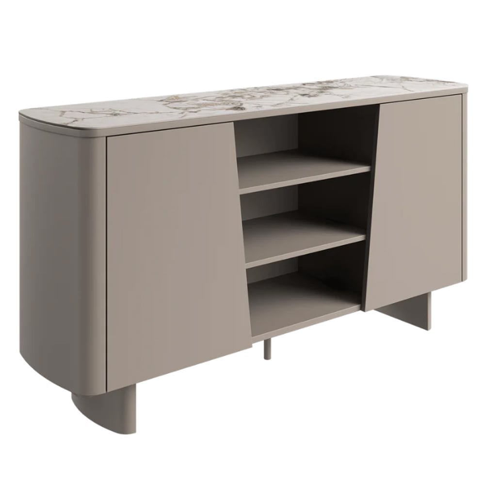 Castle White Ceramic Top Sideboard With Beige Wooden Base | Bed Sava