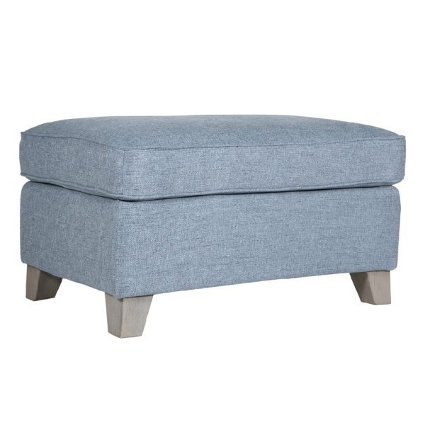 Castro Fabric Foot Stool With Oak Legs In Blue | Bed Sava