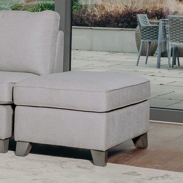 Castro Fabric Foot Stool With Oak Legs In Light Grey | Bed Sava