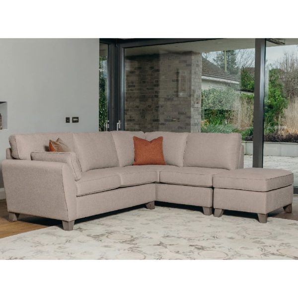 Castro Fabric Right Hand Corner Sofa With Oak Legs In Biscuit | Bed Sava