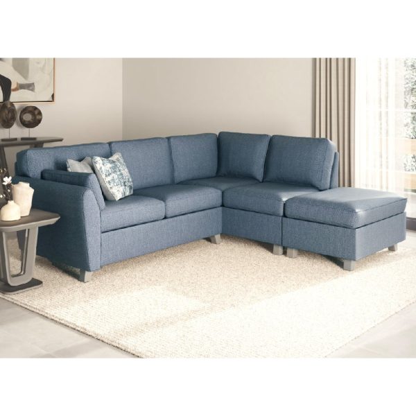 Castro Fabric Right Hand Corner Sofa With Oak Legs In Blue | Bed Sava
