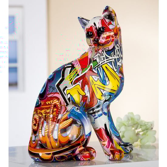 Cat Pop Art Poly Design Sculpture In Multicolor | Bed Sava