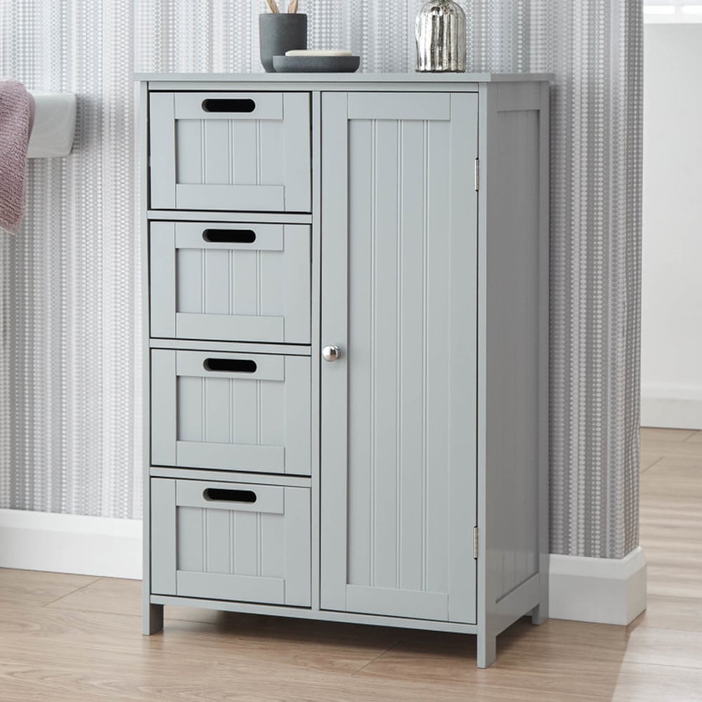 Catford Wooden Bathroom Storage Cabinet With 1 Door In Grey | Bed Sava