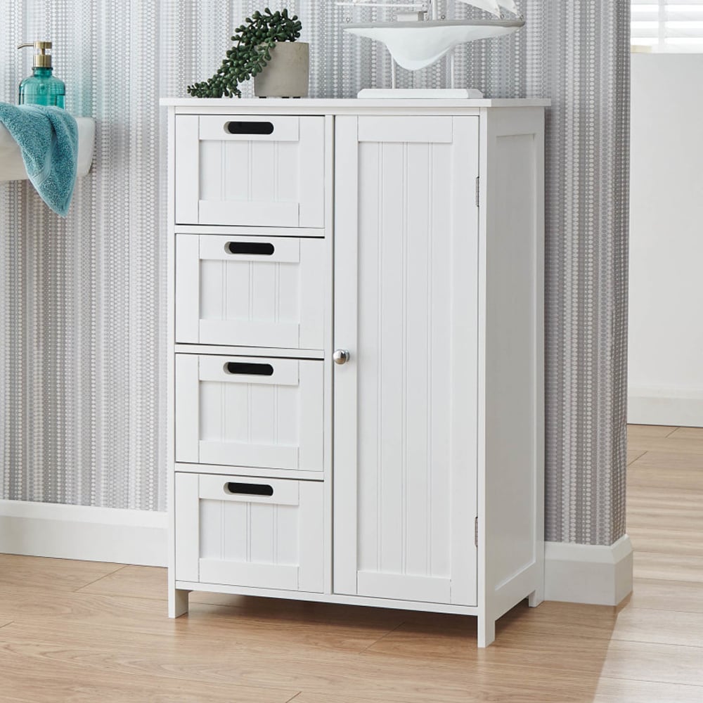 Catford Wooden Bathroom Storage Cabinet With 1 Door In White | Bed Sava