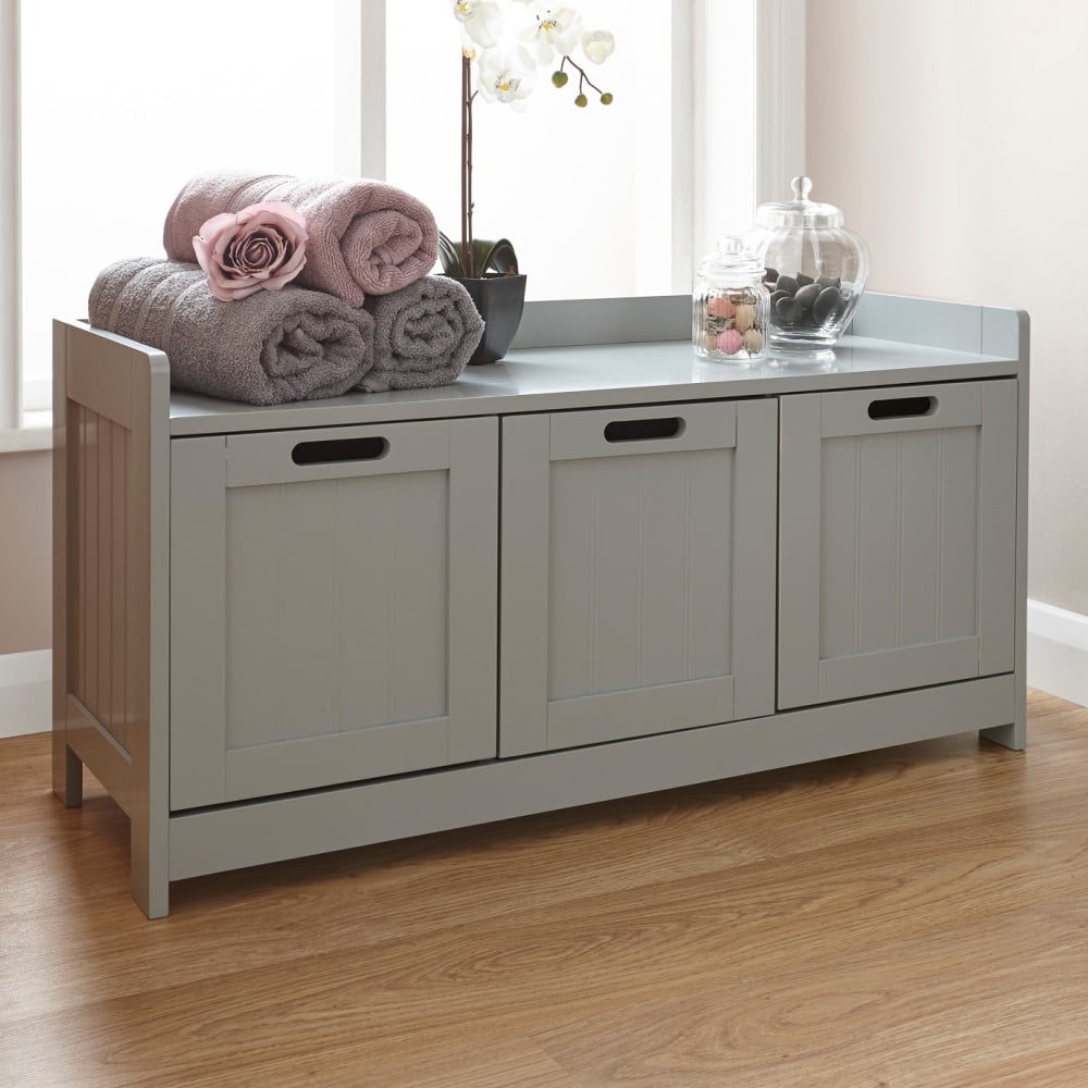 Catford Wooden Bathroom Storage Cabinet With 3 Doors In Grey | Bed Sava