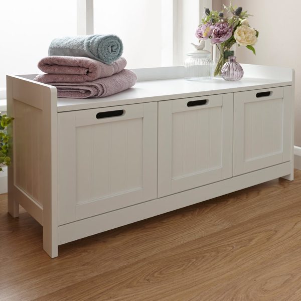 Catford Wooden Bathroom Storage Cabinet With 3 Doors In White | Bed Sava