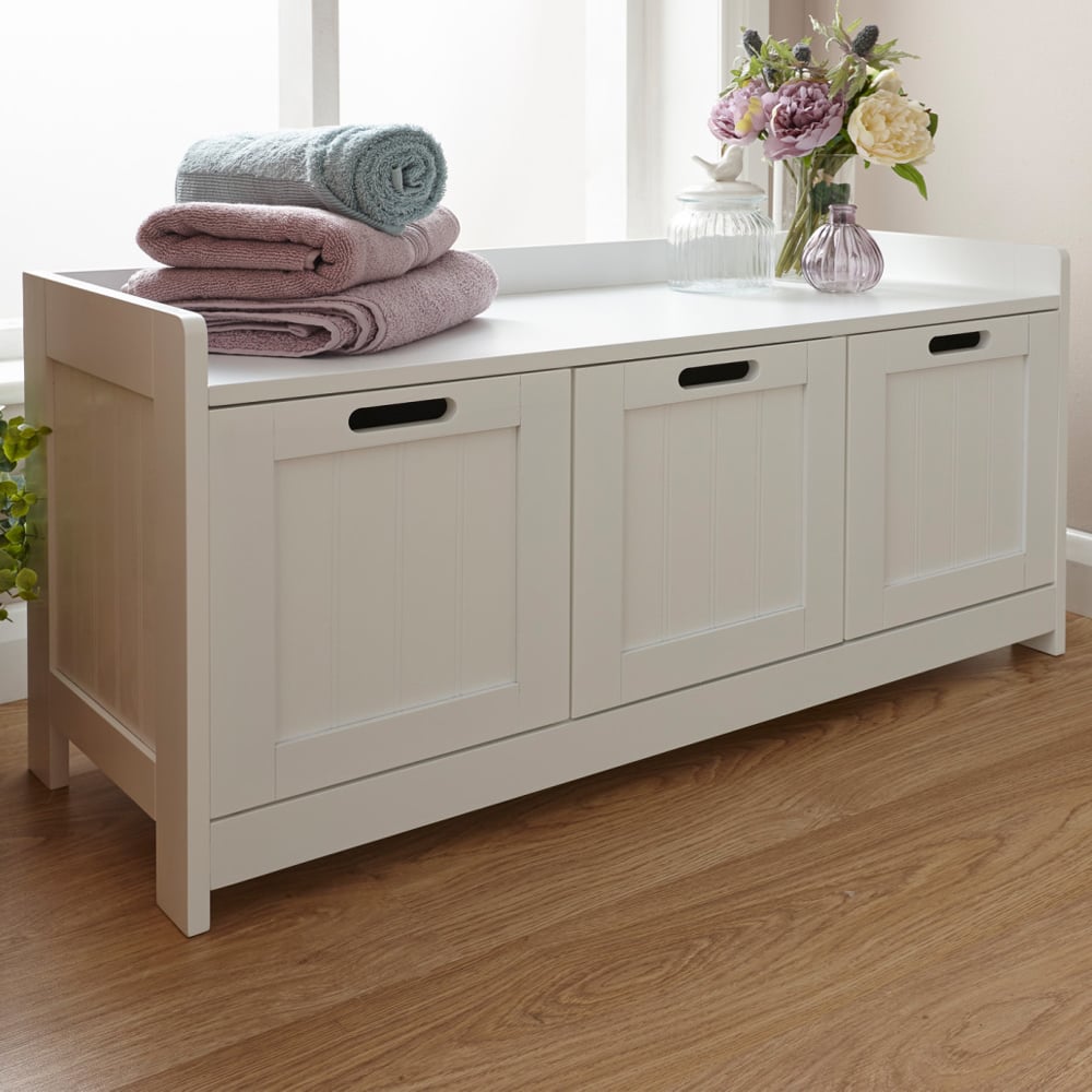 Catford Wooden Bathroom Storage Cabinet With 3 Doors In White | Bed Sava