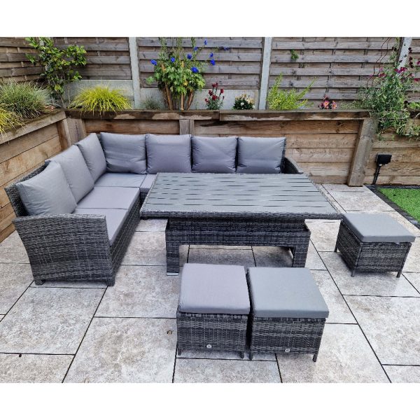 Caxias Wooden Garden Corner Lift Up Dining Set In Grey | Bed Sava