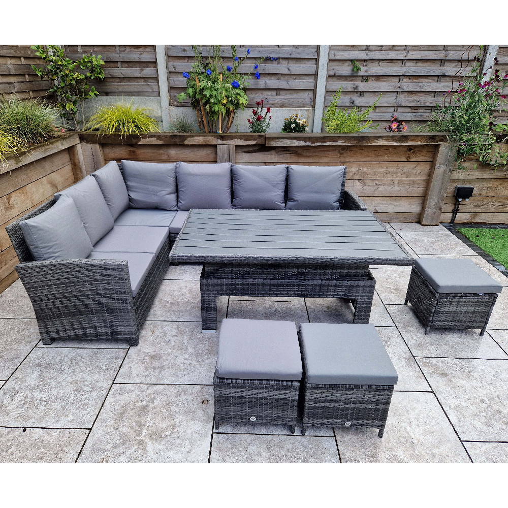 Caxias Wooden Garden Corner Lift Up Dining Set In Grey