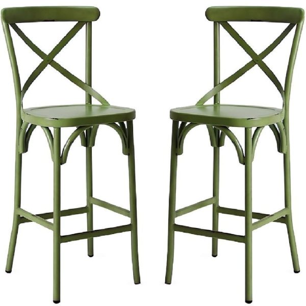 Cayuga Vintage Green Aluminium Outdoor Bar Chairs In Pair | Bed Sava