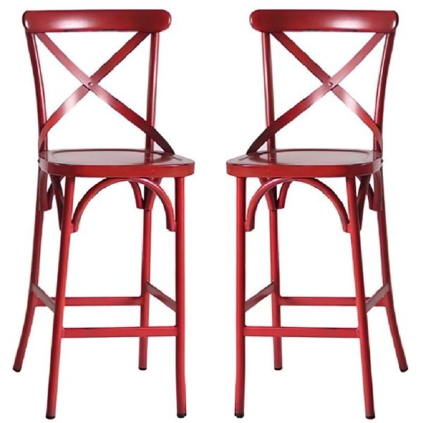 Cayuga Vintage Red Aluminium Outdoor Bar Chairs In Pair | Bed Sava