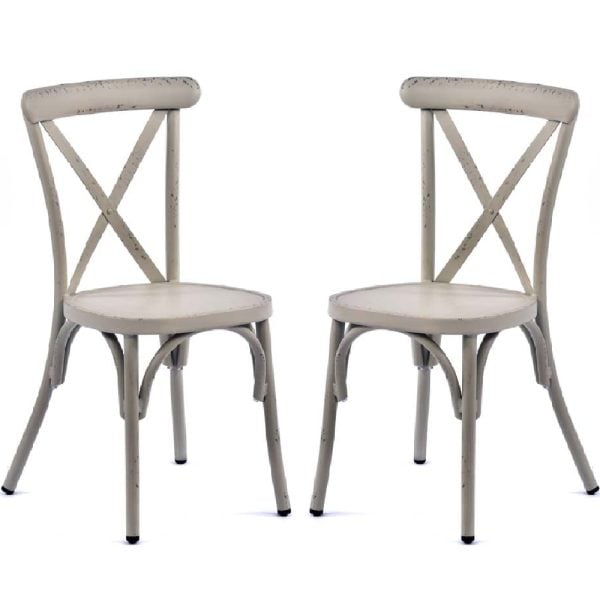 Cayuga Vintage White Aluminium Outdoor Side Chairs In Pair | Bed Sava