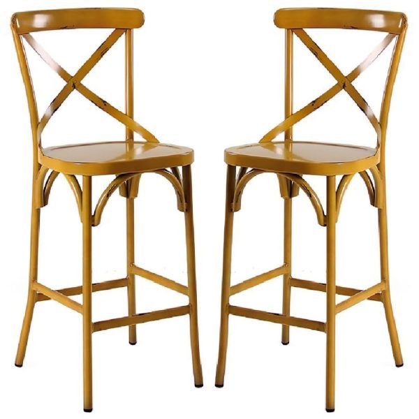 Cayuga Vintage Yellow Aluminium Outdoor Bar Chairs In Pair | Bed Sava