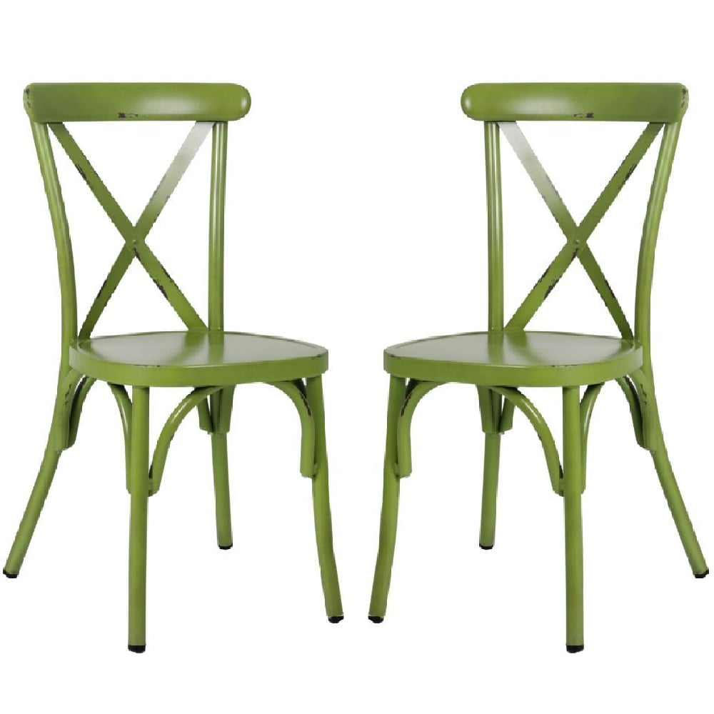 Cayuga Vintage Green Aluminium Outdoor Side Chairs In Pair